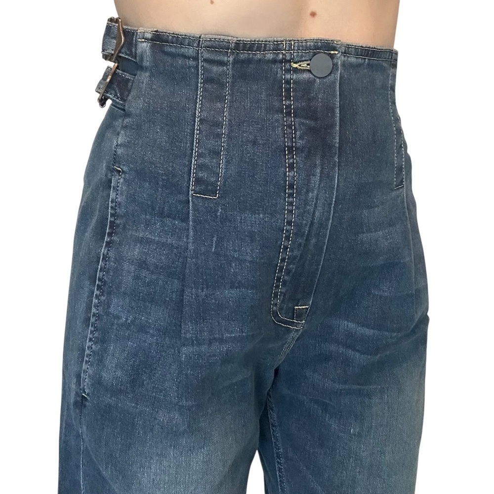Colovos Jeans Buckle Waist Blue Denim Straight Barrel Leg Size 2 Extra Small New - Picture 3 of 9
